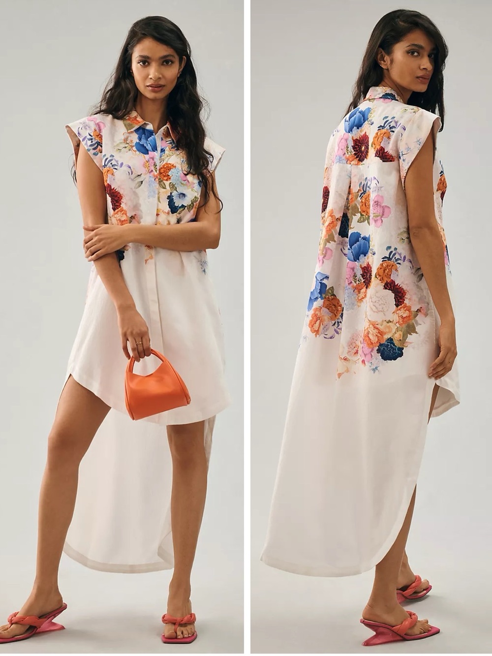 Anthropologie Maeve Floral High-Low Shirt Dress